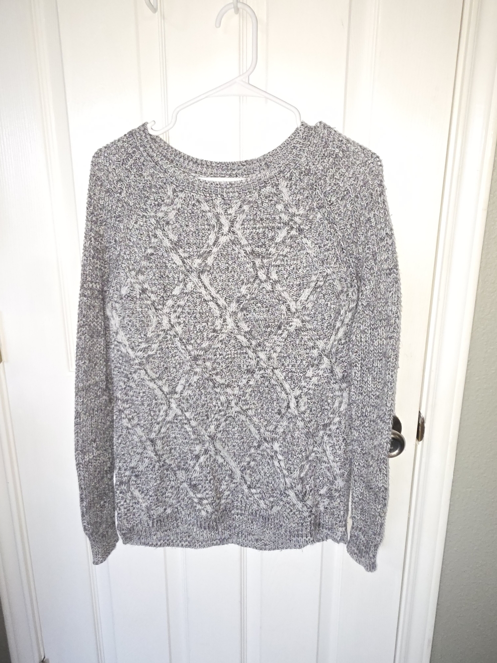 Faded Glory Gray Marled Cable Knit Crewneck Sweater